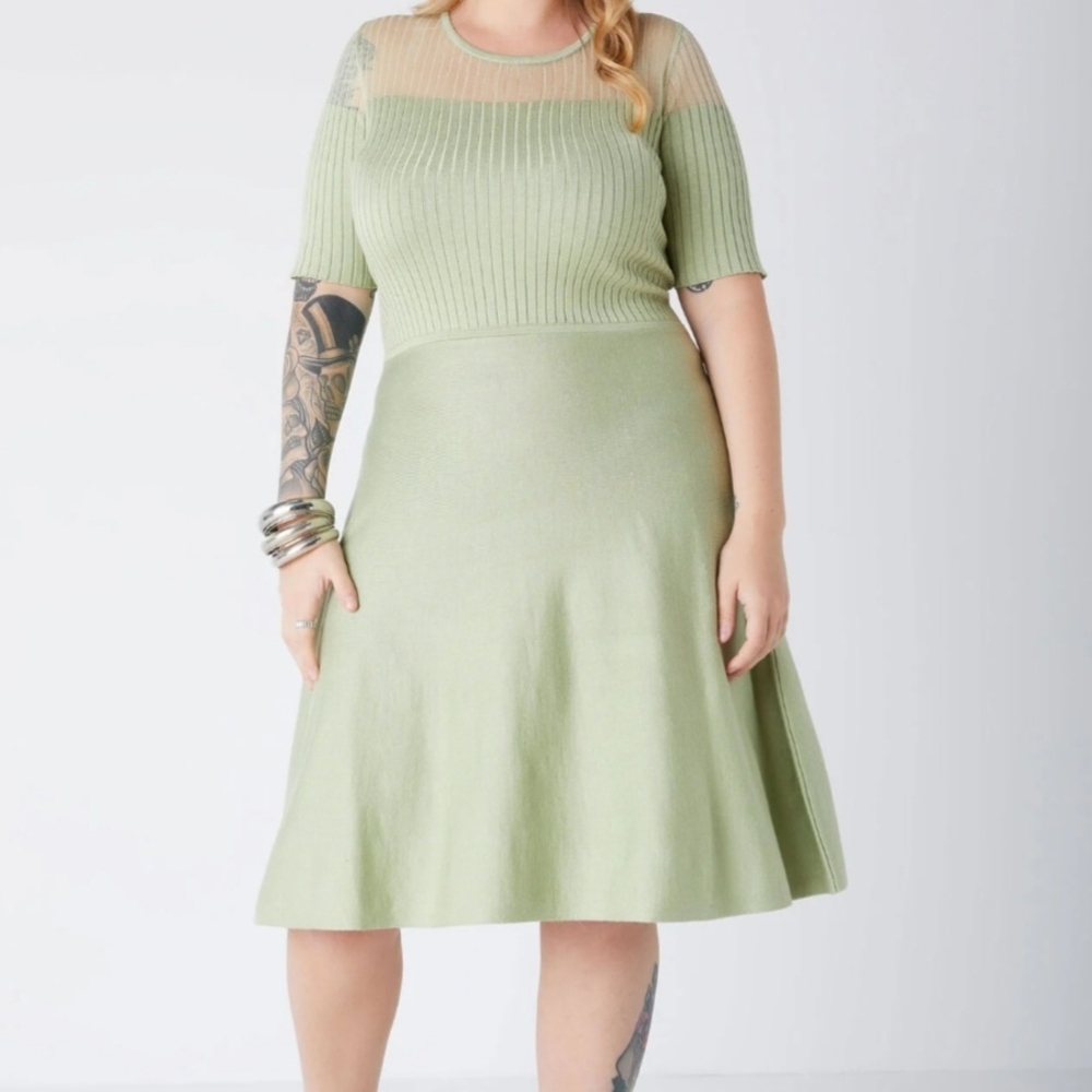 NWT Ashley Stewart Mint Green Paneled A-Line Knit Dress Size 22/24